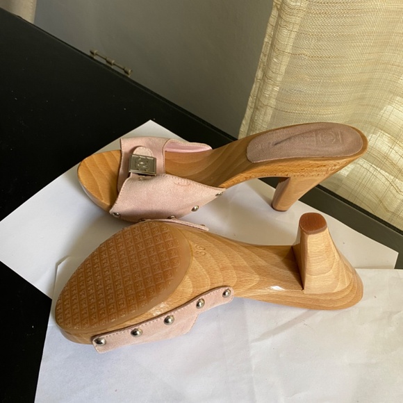 Chanel pink suede leather mules heels adj buckle sandals slides pumps 36 slip-on - Picture 8 of 8